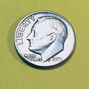 1958-D 90% Silver Roosevelt Dime Coin In Very Good Condition. #T058